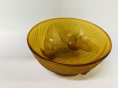 AN ART DECO MOULDED AMBER GLASS BOWL - JAMES A. JOBLING & CO. - D 18.5CM X H 8CM.