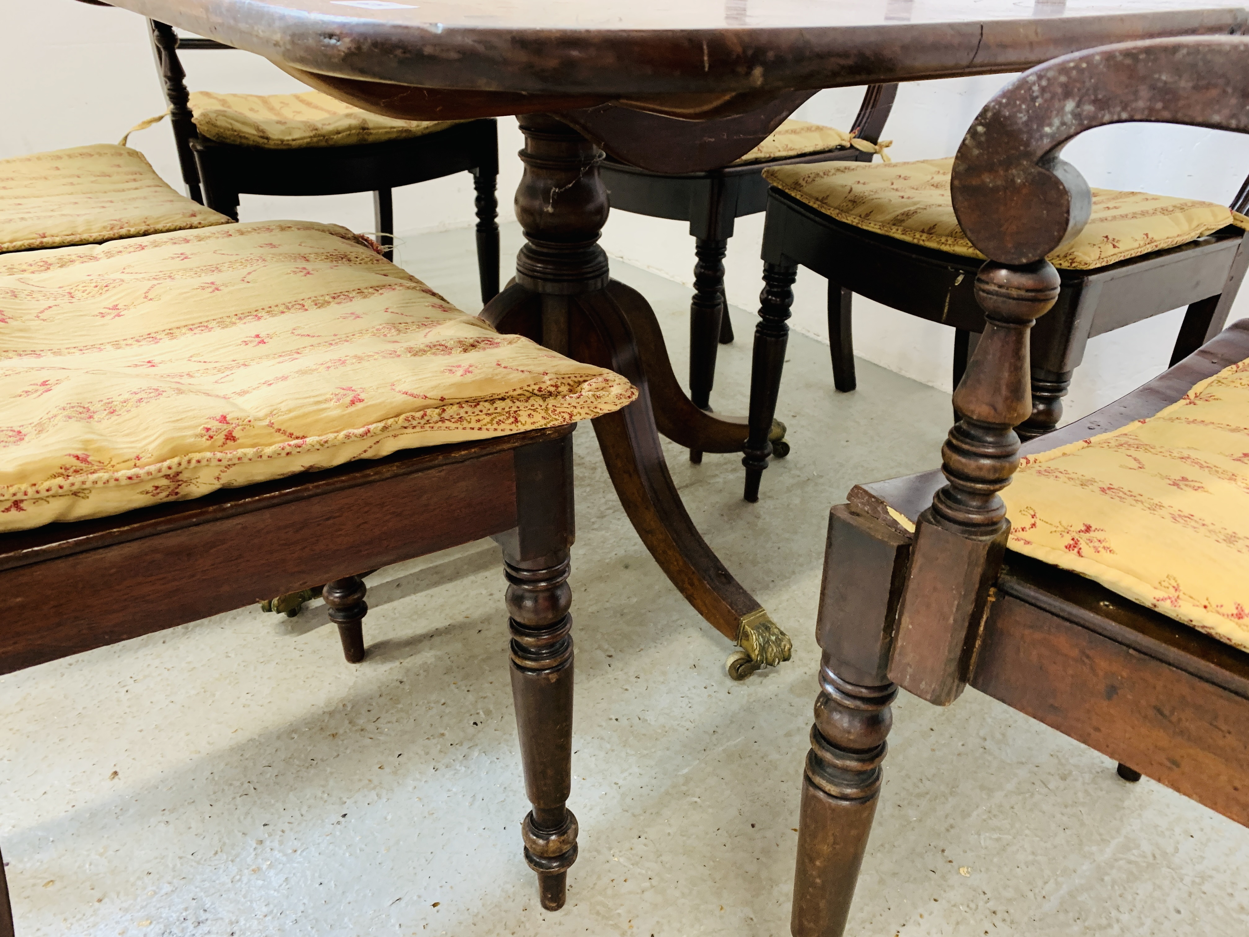 A SET OF 6 REGENCY MAHOGANY ROPE BACK DINING CHAIRS, 4 SIDE 2 CARVER, (1 CARVER A/F, - Image 4 of 12