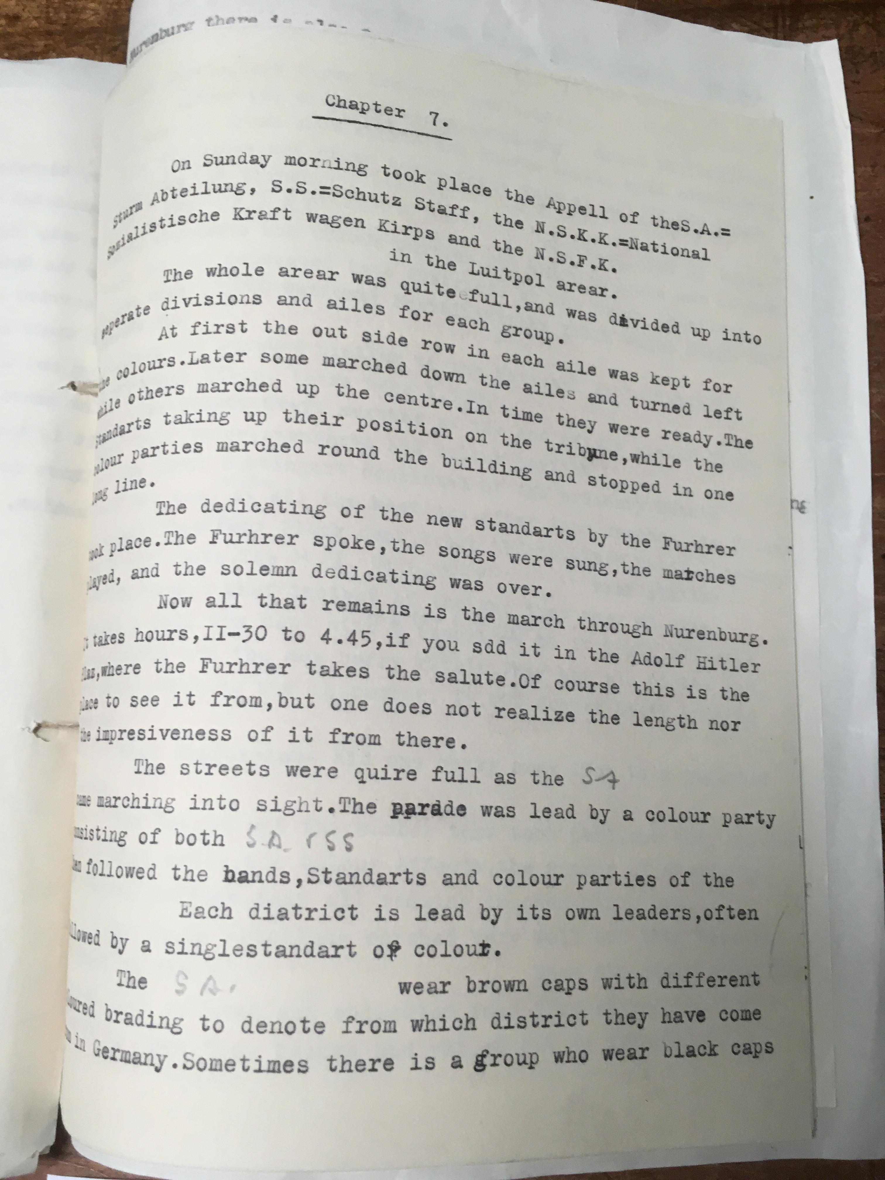 1937 NUREMBERG RALLY OF LABOUR, 22 TYPED PAGES OF NOTES, - Image 3 of 4