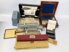 A BOX CONTAINING GOOD QUALITY FLATWARE TO INCLUDE MAHOGANY CASED BONE HANDLED CUTLERY SET,