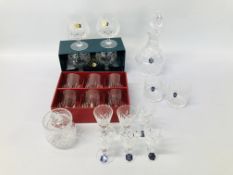 A GROUP OF CRYSTAL GLASSWARE TO INCLUDE BOXED STUART CRYSTAL DECANTER,