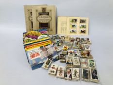 BOX OF VINTAGE TEA AND CIGARETTE CARDS MAINLY IN ALBUMS, INCLUDING FOOTBALL, SPACE ETC.