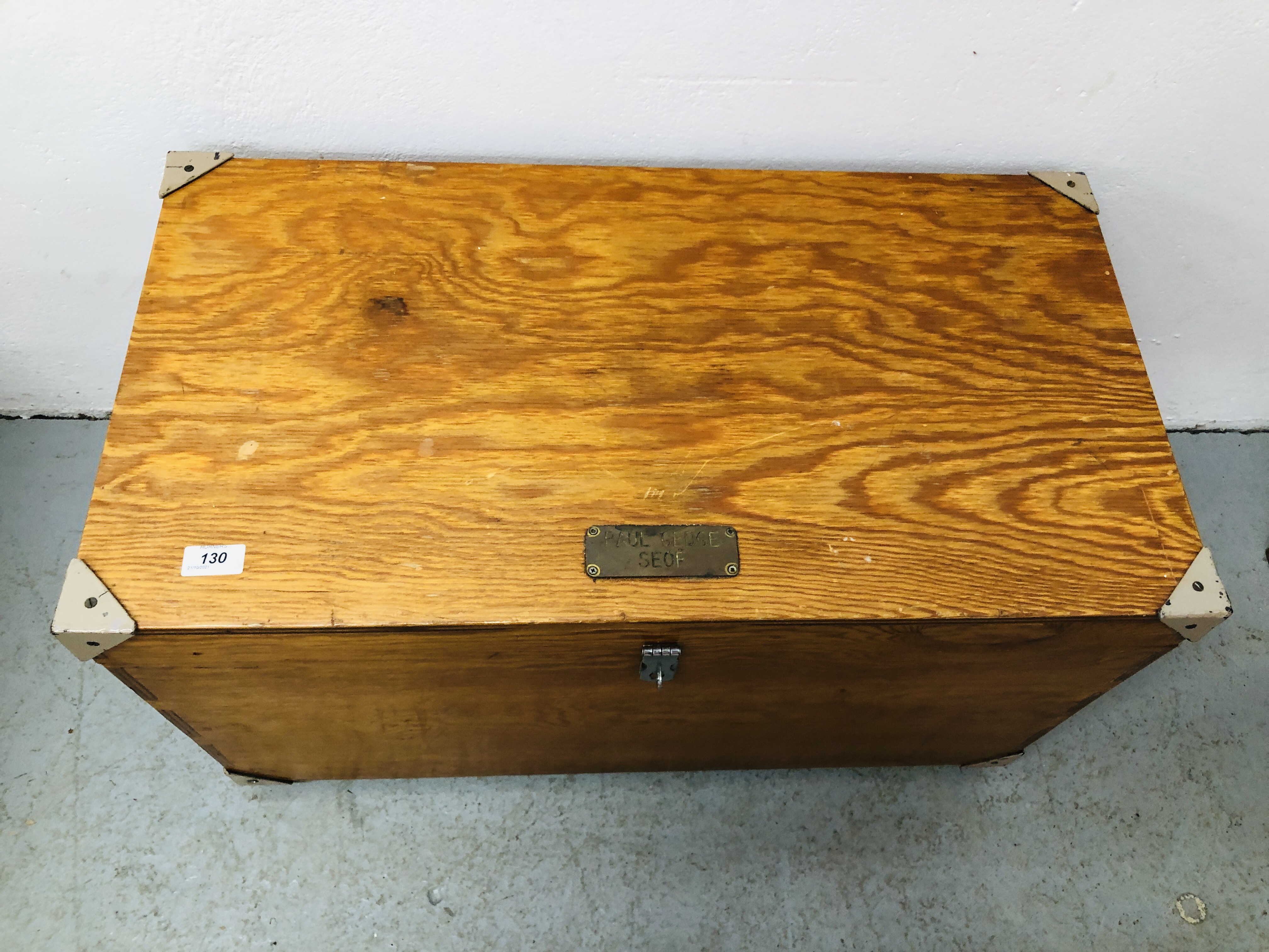 A PINE TOY BOX HINGED TOP METAL LIFTING HANDLES AND LATCH, W 76CM, H 43CM, - Image 6 of 10