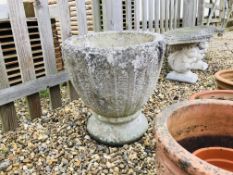 A LARGE STONEWORK URN SHAPED PLANTER - H 50CM. D 49CM.