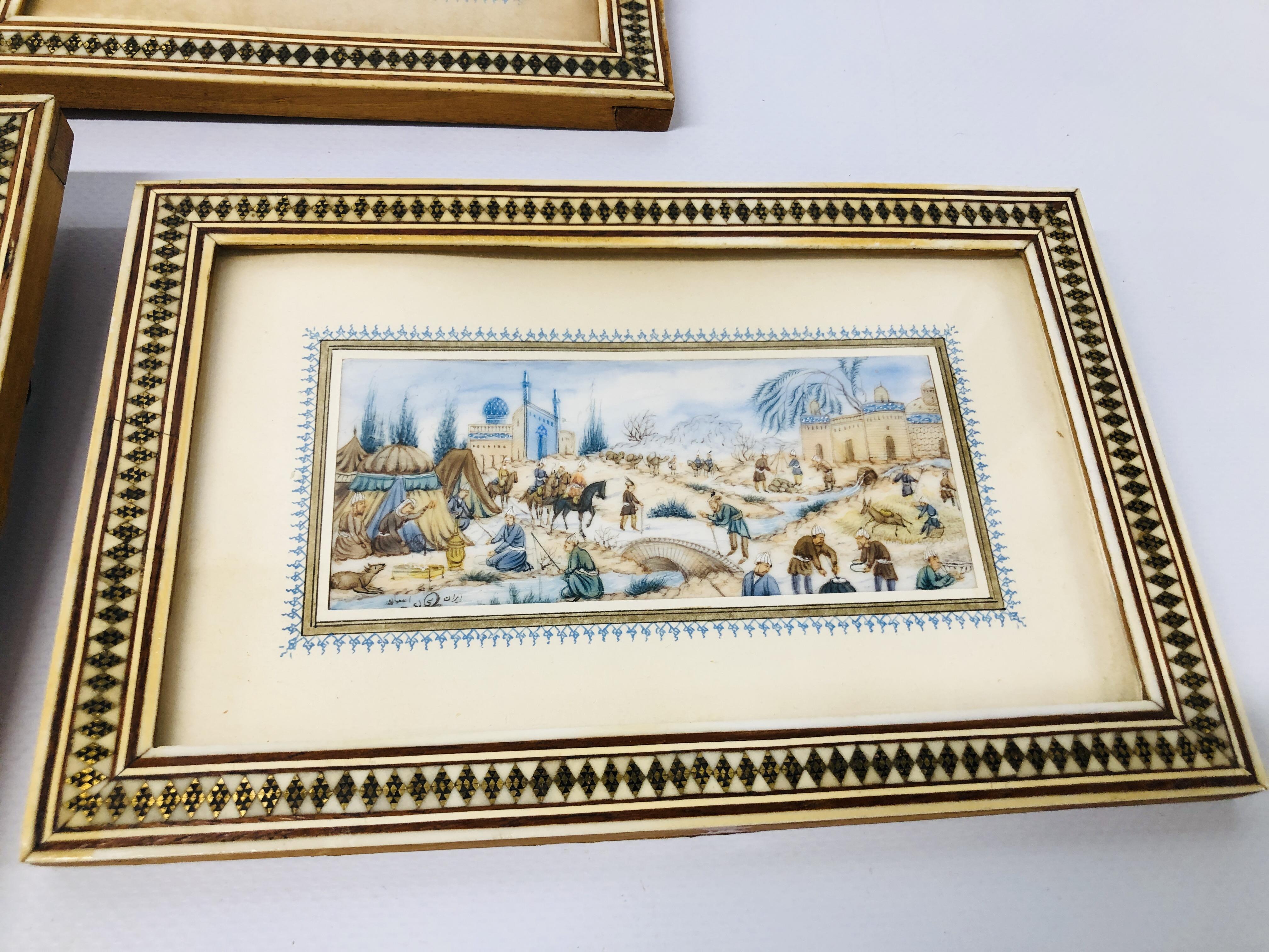 COLLECTION OF 10 VINTAGE PERSIAN PICTURE FRAMES INLAID WITH MICRO MOSAIC IN GEOMETRIC DESIGN, - Image 8 of 14