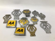 ELEVEN COLLECTOR'S MOTORING CAR BADGES TO INCLUDE "AA RHODESIA", "AA EAST AFRICA KENYA",