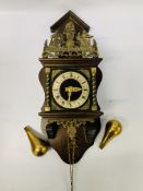 VINTAGE DUTCH STYLE WALL CLOCK "NU ELCK SYN SIN"