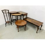 SIX PIECES OF OCCASIONAL MAHOGANY FURNITURE TO INCLUDE FOLDING TOP CARD TABLE,