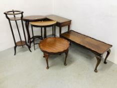 SIX PIECES OF OCCASIONAL MAHOGANY FURNITURE TO INCLUDE FOLDING TOP CARD TABLE,