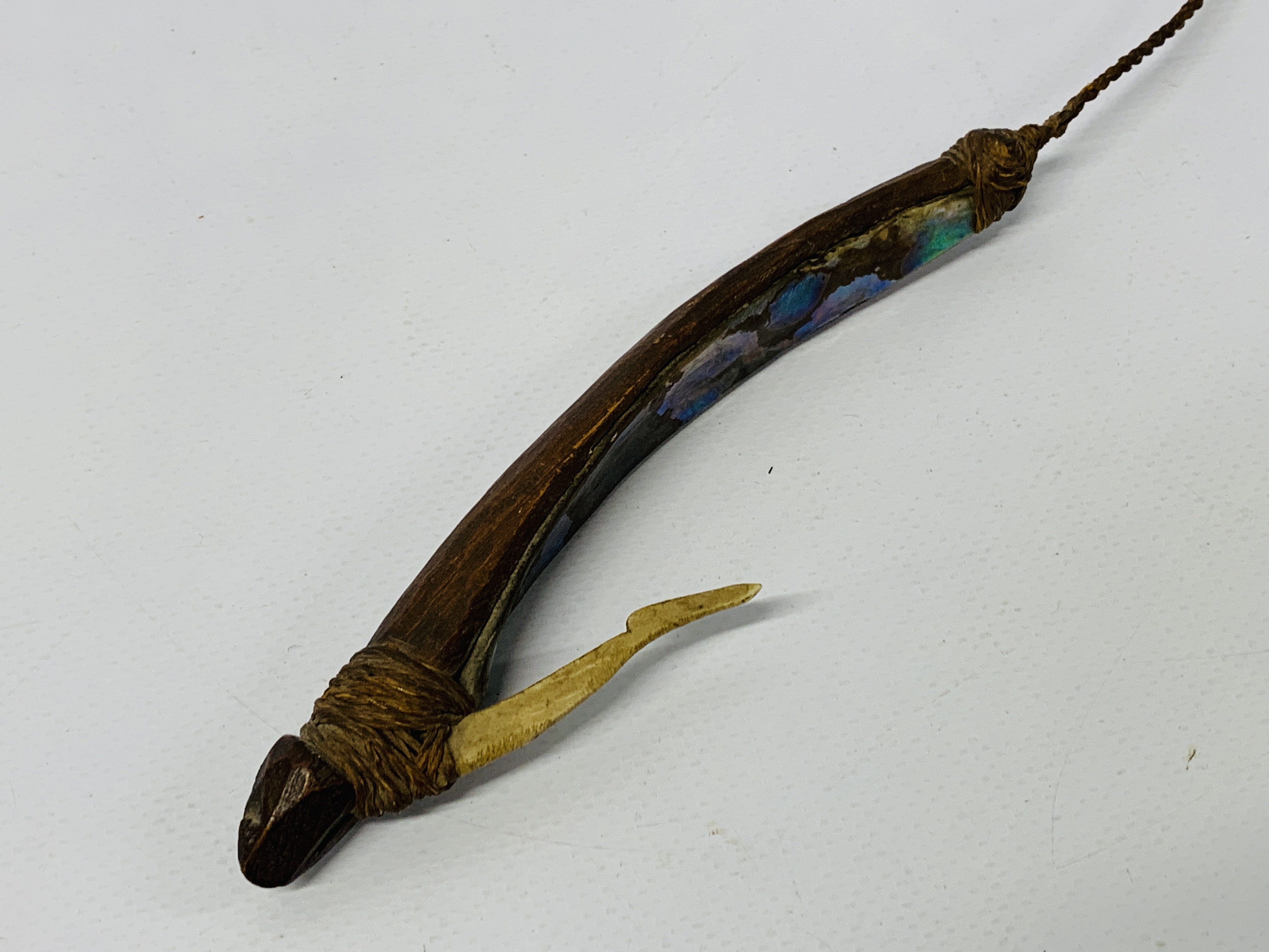 A 19TH CENTRY MAORI FISH HOOK MADE WITH HALIOTIS SHELL, - Image 9 of 10