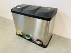 MODERN CHROME 3 SECTION RECYCLING BIN