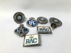 SEVEN VARIOUS COLLECTOR'S "RAC" MOTORING BADGES