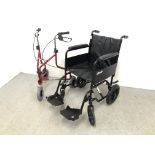ALMOST NEW DRIVE FOLDING WHEELCHAIR AND AID APT 3 WHEEL FOLDING WALKING AID