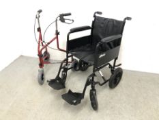 ALMOST NEW DRIVE FOLDING WHEELCHAIR AND AID APT 3 WHEEL FOLDING WALKING AID