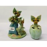 2 X YARE DESIGN POTTERY DRAGON STUDIES, MOTHER DRAGON WITH 3 BABIES,