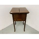 AN EDWARDIAN MAHOGANY LADIES SEWING TABLE,