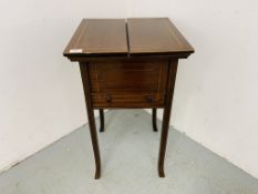 AN EDWARDIAN MAHOGANY LADIES SEWING TABLE,