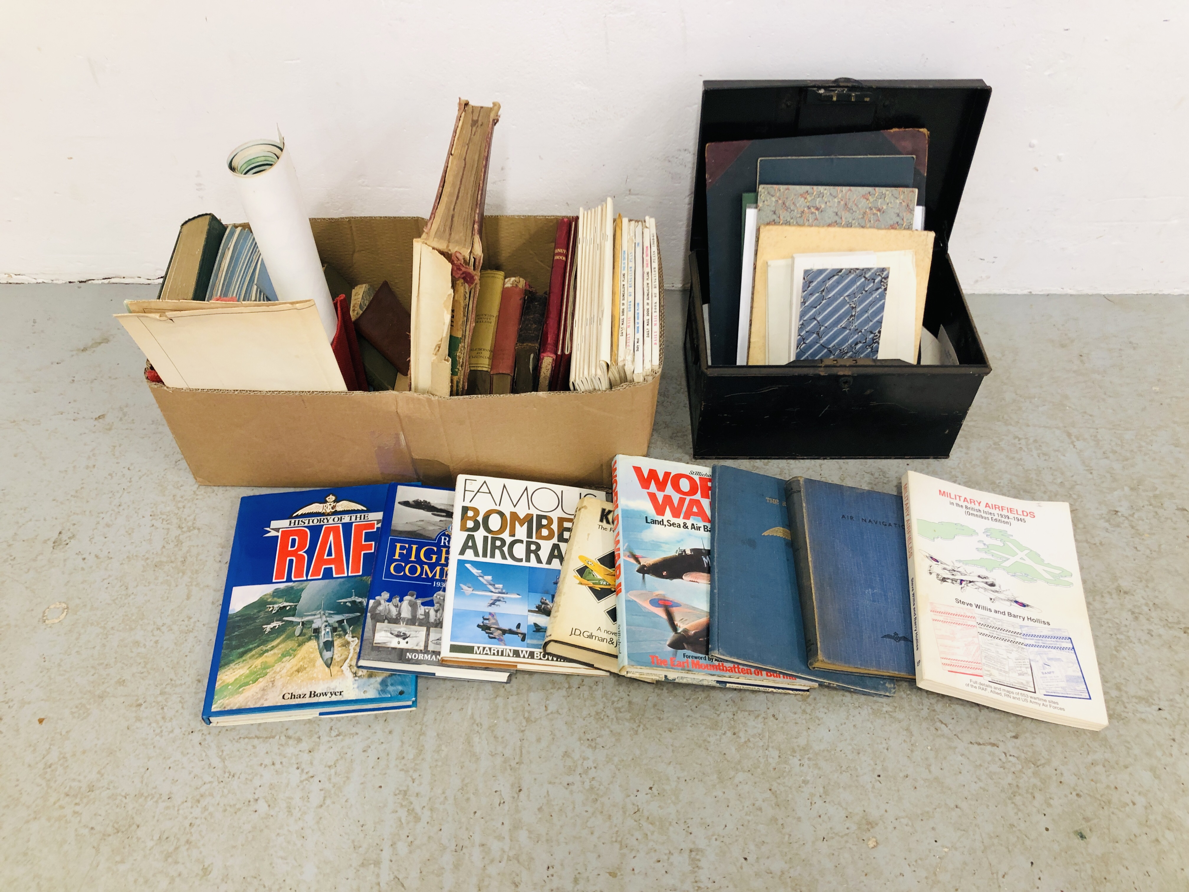 BOX OF ASSORTED EPHEMERA TO INCLUDE NORFOLK LIFE MAGAZINES, COLLECTION OF RAF BOOKS,