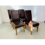 SET OF 4 BROWN FAUX LEATHER DINING CHAIRS
