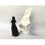 TWO ROYAL DOULTON FIGURES TO INCLUDE PORCELAIN OVER THE THRESHOLD H 30CM AND THANKFUL H 22CM