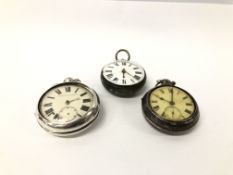 3 X VINTAGE POCKET WATCHES TO INCLUDE 2 SILVER PAIR CASED EXAMPLES & ONE OTHER,