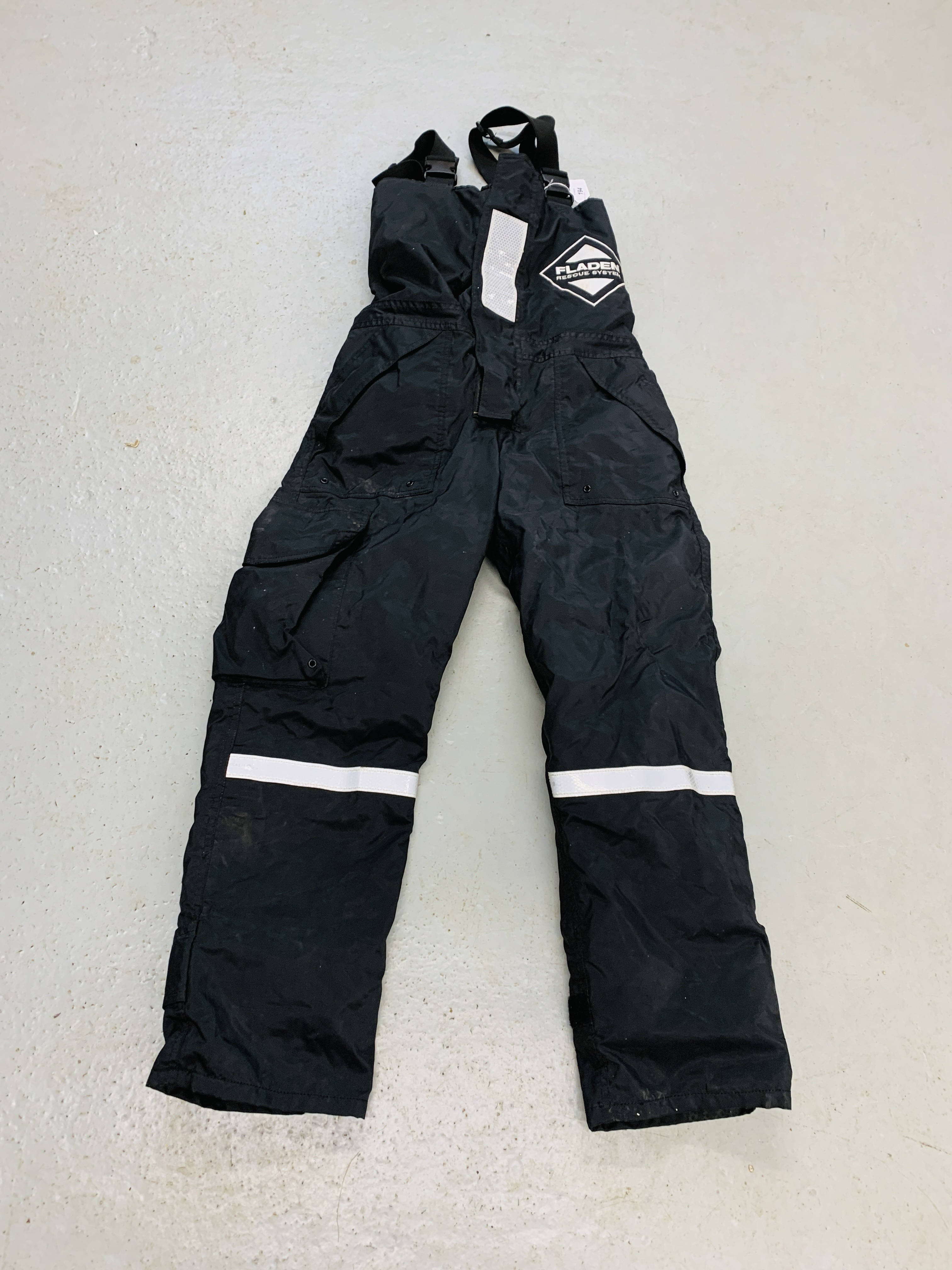 A PAIR OF FLADEN RESCUE SYSTEM BIB AND BRACE TROUSERS SIZE SMALL