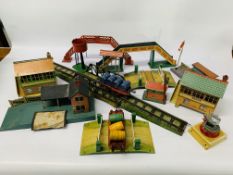 A COLLECTION OF HORNBY MECCANO TRACKSIDE BUILDINGS, SIGNALS, BRIDGES AND CROSSINGS ETC.