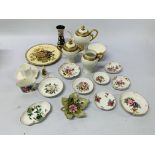 VINTAGE LIMOGES 3 PIECE COFFEE SET ON A WHITE BACKGROUND, GILT DETAIL, WEDGWOOD CUP AND SAUCER A/F,