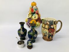 PR CLOISSONE VASES, CLOISONNE EGG, CRISTOFIE MINIATURE SAUCEPAN,