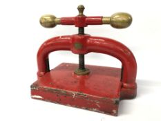 A LARGE HEAVY CAST PRESS MARKED WARRANTED LONDON MADE WITH BRASS HANDLES W 42CM,