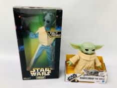 2 X STAR WARS FIGURES TO INCLUDE BOXED GREEDO AND BOXED MANDALORIAN THE CHILD