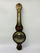 A DECORATIVE ORIENTAL BANJO BAROMETER A/F HEIGHT 93CM.