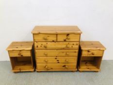 HONEY PINE 2 OVER 4 DRAWER CHEST - H 83CM. W 80CM. D 39CM.