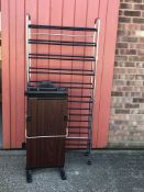 A TEN LEVEL CHROME FRAMED SHOE RACK AND A MORPHY RICHARDS TROUSER PRESS - SOLD AS SEEN