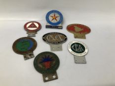 SEVEN VARIOUS MOTORING CAR BADGES TO INCLUDE "GREAT YARMOUTH & LOWESTOFT MOTOR CLUB",