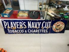 LARGE VINTAGE "PLAYERS NAVY CUT" TOBACCO & CIGARETTES ENAMELED SIGN - H 46CM. W 183CM.