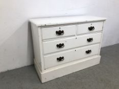 VINTAGE WHITE PAINTED 2 OVER 2 DRAWER CHEST WITH DECORATIVE ART NOUVEAU STYLE HANDLES