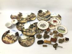 A COLLECTION OF ROYAL DOULTON COLLECTOR'S PLATES ALONG WITH PORCELAIN MINIATURE COTTAGE INCLUDING