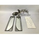 A MODERN POLISHED METAL WALL MOUNT STAG HEAD, A KENNETH TURNER STAG HEAD DESIGN CANDLE SNUFFER,