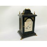 VINTAGE MANTEL CLOCK WITH FOUR BRASS FINIALS AND CLAW FEET.