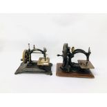 2 X VINTAGE SEWING MACHINES ONE HAVING A BLACK LACQUERED AND GILT FINISH