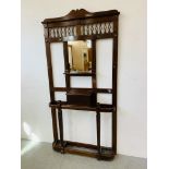 A MAHOGANY HALL STAND WITH CENTRAL MIRROR AND GLOVE BOX. W 99CM. D 19CM. H 195CM.