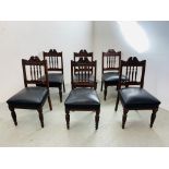SET OF 6 PERIOD CARVED MAHOGANY DINING CHAIRS, BLACK LEATHER FINISH SEATS,