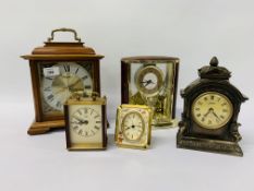 5 VARIOUS MANTEL CLOCKS TO INCLUDE SMITHS, QUARTZ,