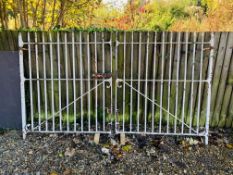 A PAIR OF HEAVY ANTIQUE WROUGHT IRON DRIVEWAY GATES OVERALL W 260CM,