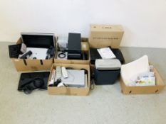 5 BOXES CONTAINING HOME ELECTRICALS TO INCLUDE ACER LAPTOP HARD DRIVE REMOVED, HP DESKTOP COMPUTER,