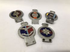 FIVE VARIOUS COLLECTOR'S MOTORING BADGES TO INCLUDE 3 X "J.R.