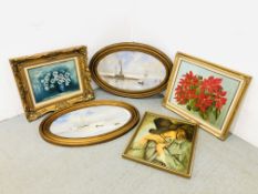 A GROUP OF FIVE VARIOUS FRAMED PRINTS,
