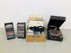 BOX OF ASSORTED RECORDS AND CD'S ALONG WITH A VINTAGE VIA 'TONAL GRAFONALA