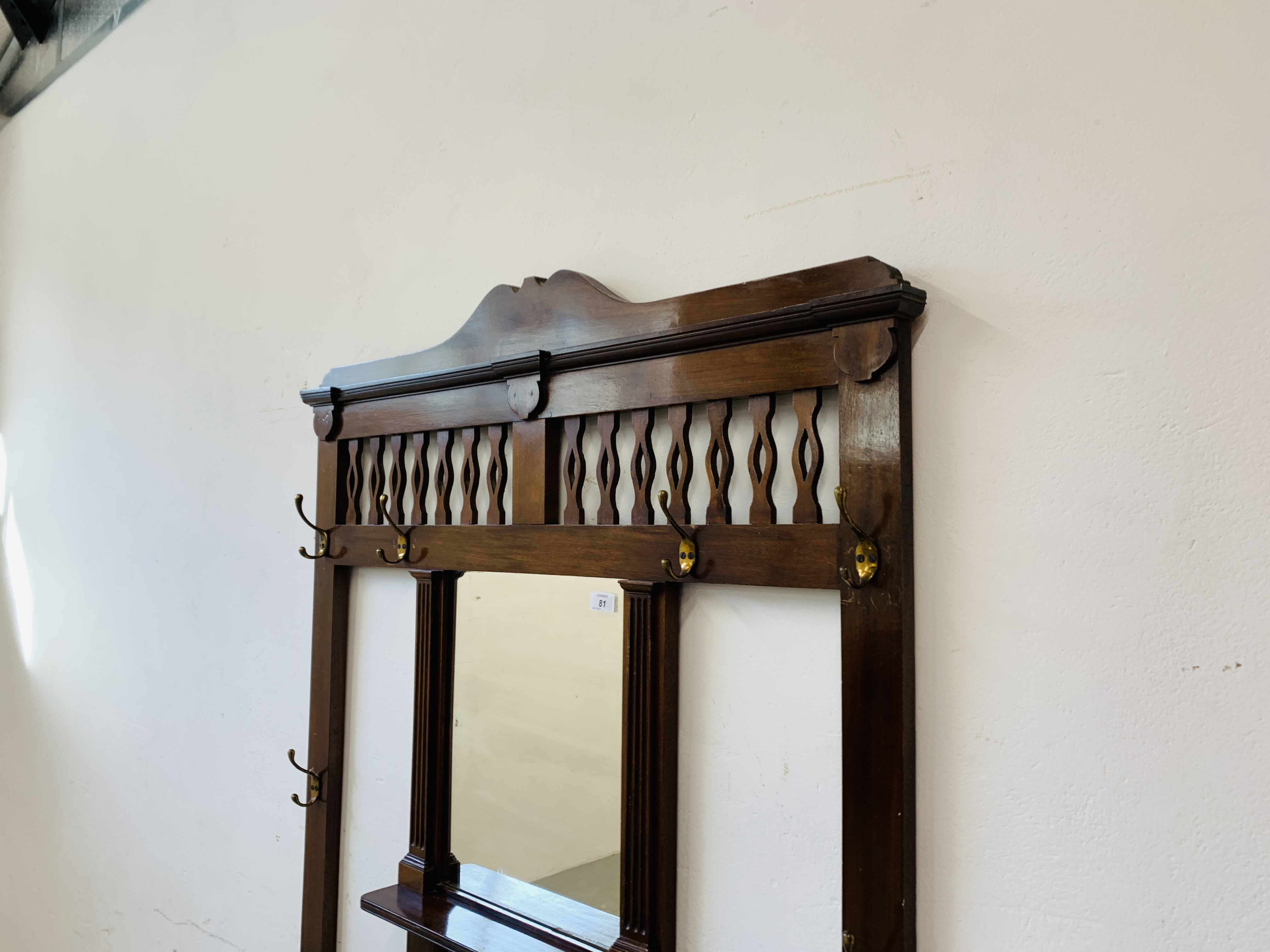 A MAHOGANY HALL STAND WITH CENTRAL MIRROR AND GLOVE BOX. W 99CM. D 19CM. H 195CM. - Image 2 of 10